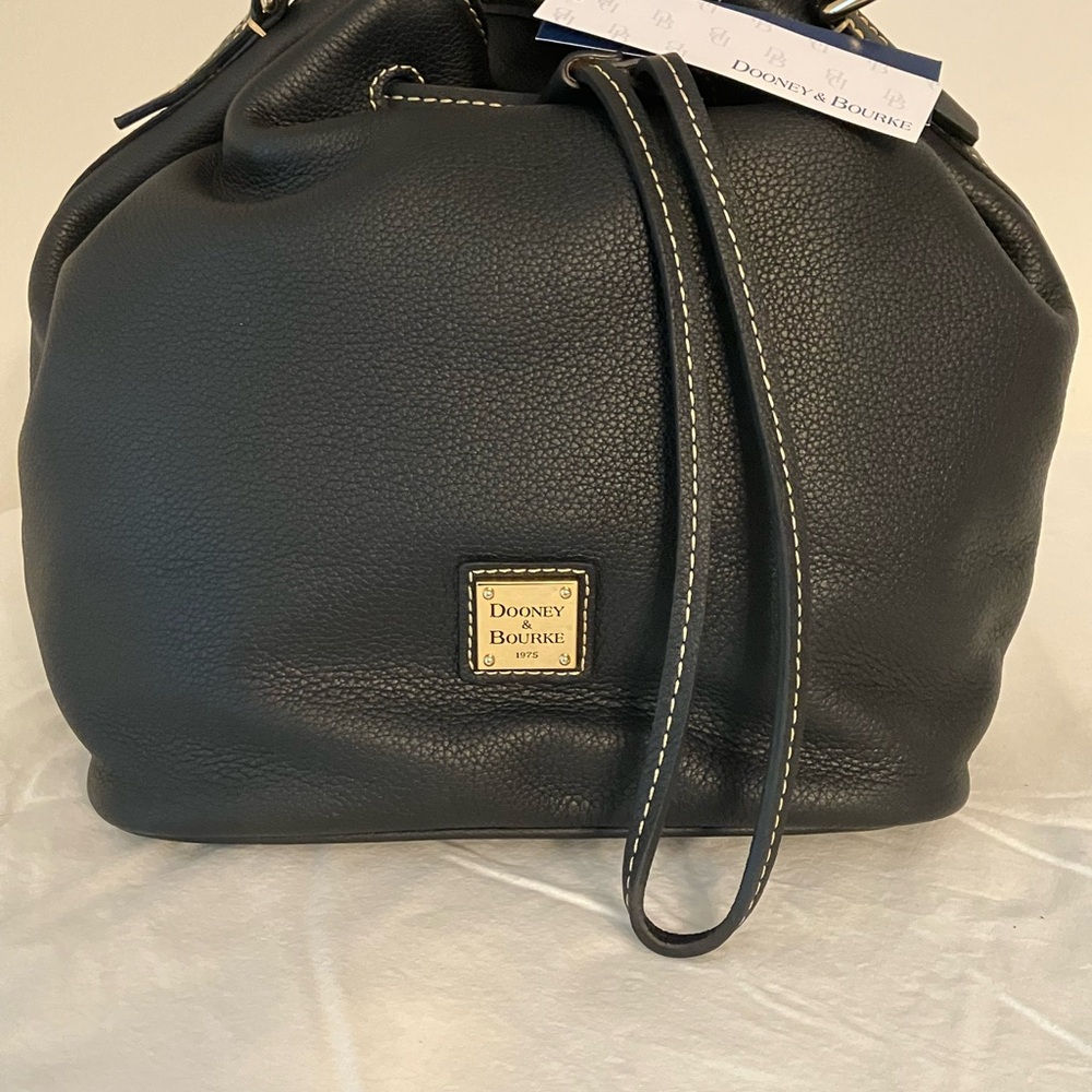 Dooney & Bourke Black Pebble Grain Leather Drawstring Bag WITHOUT Strap